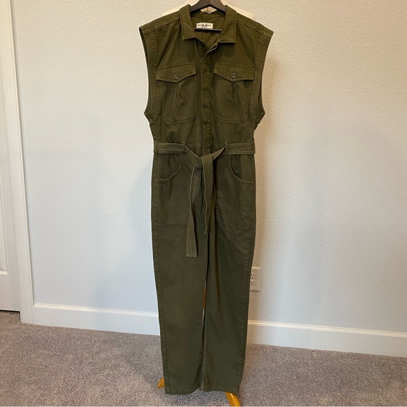 Free People Sydney Denim Coveralls in Green Sleeveless size Medium - Picture 4 of 12